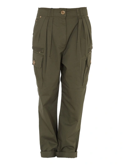 Shop Balmain High Waist Cargo Trousers In Dark Green