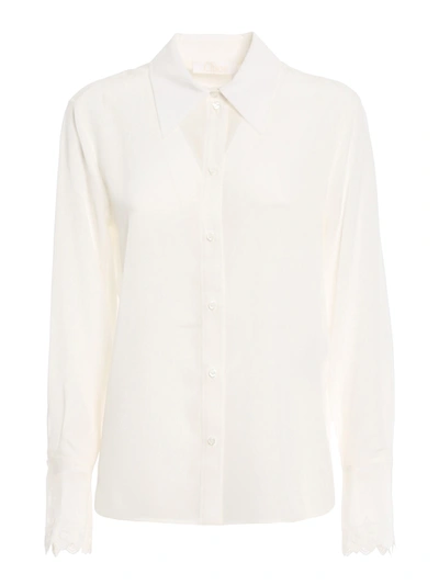 Shop Chloé Lace Cuff Silk Crepe Shirt In White