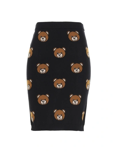 Shop Moschino All-over Teddy Bear Skirt In Black