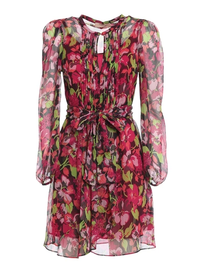 Shop Twinset Floral Print Crepe Short Dress In Fuchsia