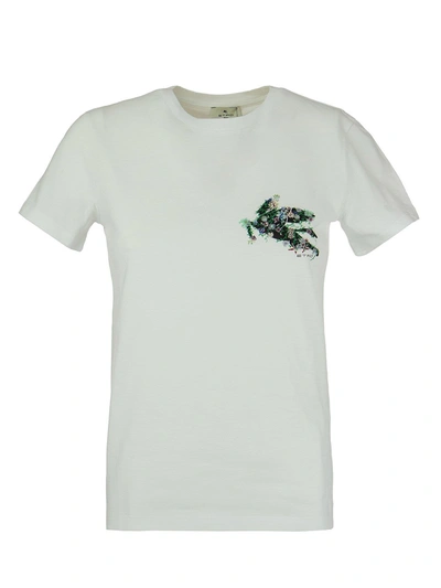 Shop Etro Floral Pegaso Logo T-shirt In White