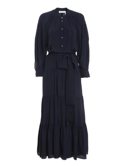 Shop Chloé Acetate-slik Blend  Long Shirt Dress In Dark Blue
