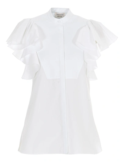 Shop Alexander Mcqueen Ruffled Sleeve Shirt In White
