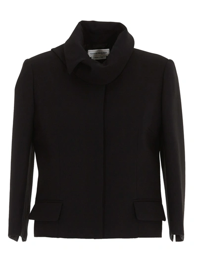 Shop Alexander Mcqueen Wool-silk Blend Blazer In Black