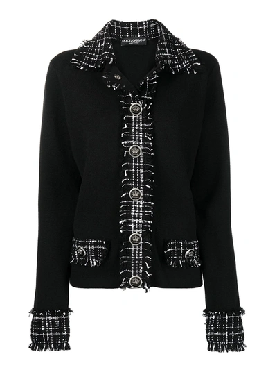 Shop Dolce & Gabbana Tweed Detail Wool Jacket In Black