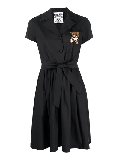 Shop Moschino Teddy Bear Shirt Dress In Black