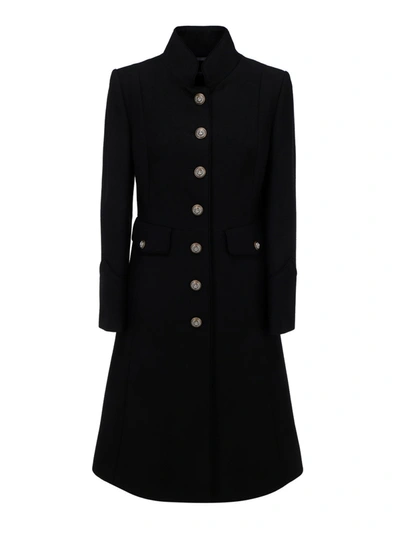 Shop Dolce & Gabbana Logo Button Wool-blend Coat In Black