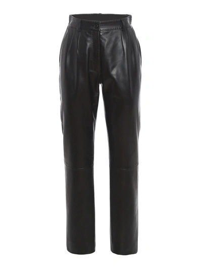 Shop Dolce & Gabbana Leather Carrot Fit Trousers In Black