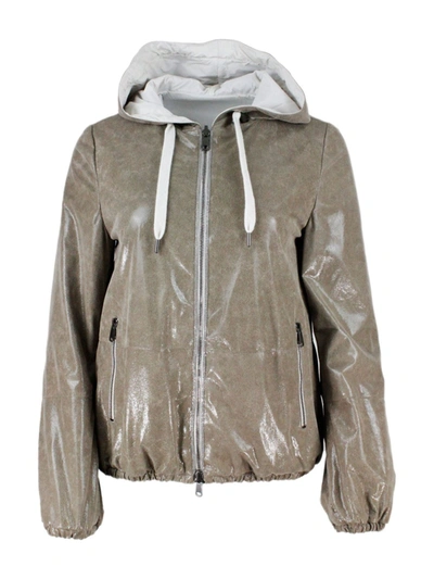 Shop Brunello Cucinelli Reversible Leather Jacket In Beige