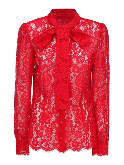 Shop Dolce & Gabbana Cotton-viscose Blend Lace Shirt In Red