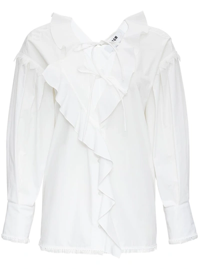 Shop Msgm White Cotton Blouse With Ruffles Detail