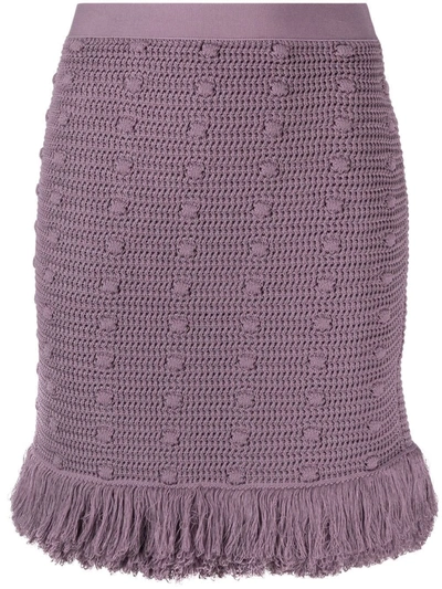 Shop Bottega Veneta Knitted Skirt With Fringed Bottom In Violet