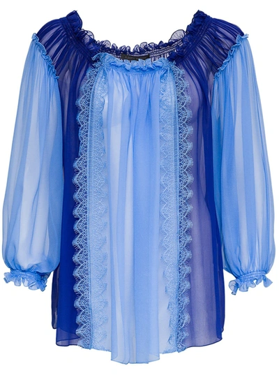 Shop Alberta Ferretti Pleated Silk Chiffon Shirt In Blu