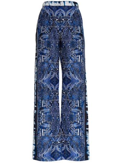 Shop Alberta Ferretti Azulejos Silk Trousers In Blu