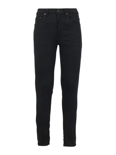 Shop Saint Laurent Vintage Effect Denim Skinny Jeans In Black