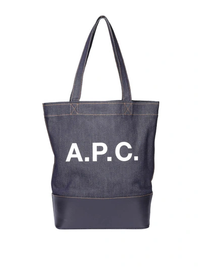Shop A.p.c. Axel Denim And Leather Shopping Bag In Dark Wash