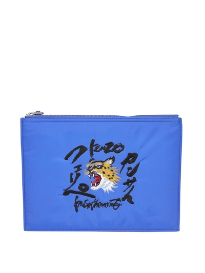 Shop Kenzo Embroidered Clutch In Blue