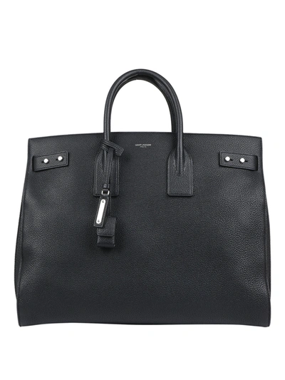 Shop Saint Laurent Grainy Leather Tote Bag In Black