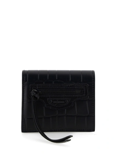 Shop Balenciaga Croco Print Bifold Wallet In Black