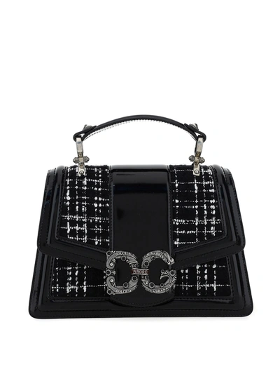 Shop Dolce & Gabbana Amore Tweed And Leather Bag In Black