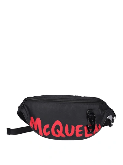 Shop Alexander Mcqueen Printed Fabric Belt Bag In Black