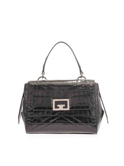 Shop Givenchy Croco Print Leather Antigona Shoulder Bag In Black