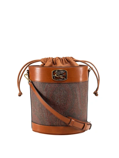 Shop Etro Coated Cotton Bucket Bag In Brown