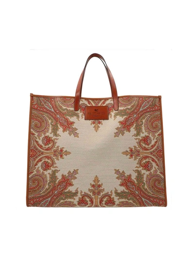 Shop Etro Big Globtter Shopper Bag In Beige