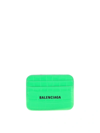 Shop Balenciaga Croco Print Leather Card Holder In Green