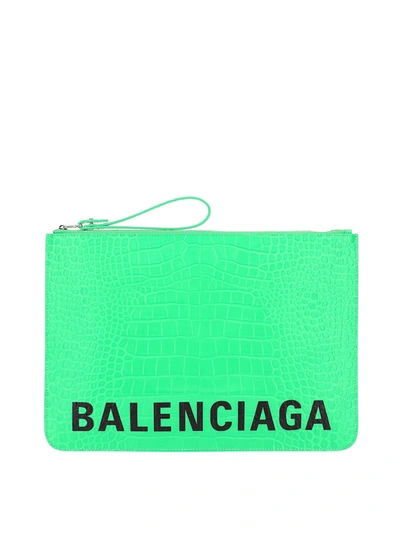 Shop Balenciaga Fluo Leather Clutch In Green
