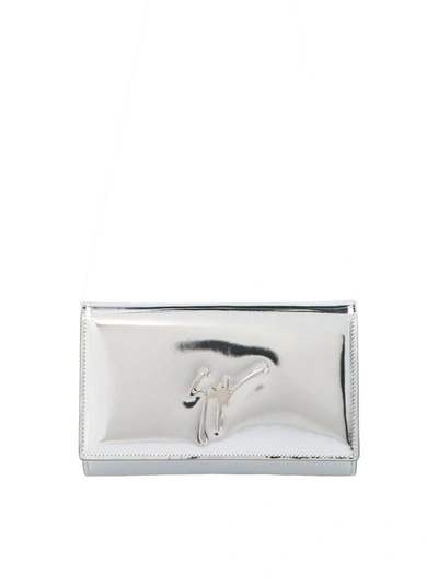 Shop Giuseppe Zanotti Logo Clutch Bag In Silver Color