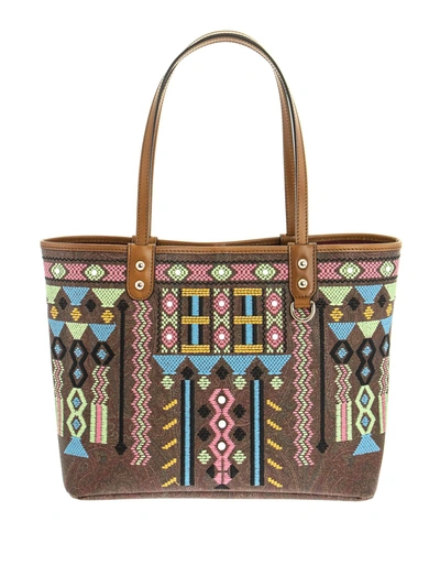 Shop Etro Embroidered Paisley Tote In Multicolour