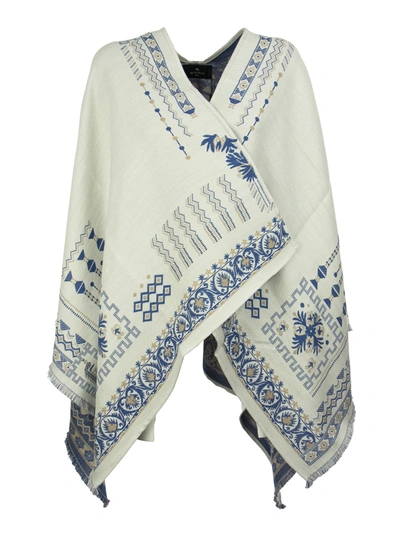 Shop Etro Embroidered Wool Blend Shawl In Cream