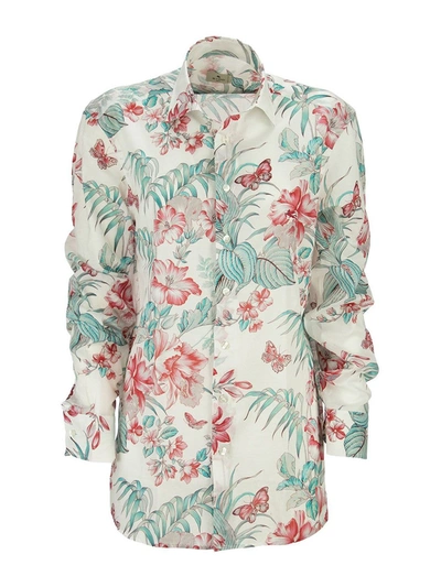 Shop Etro Floral Printed Cotton Shirt In Multicolour