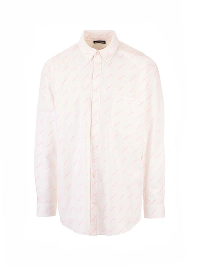 Shop Balenciaga Printed Popelin Cotton Shirt In White