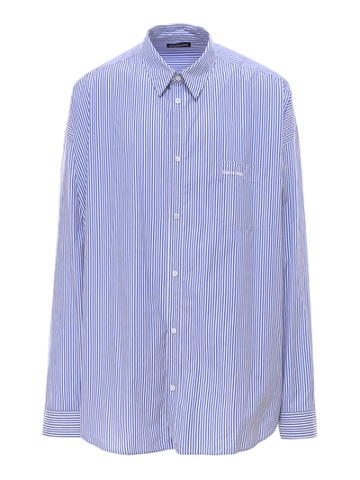 Shop Balenciaga Cocoon Striped Cotton Shirt In Light Blue