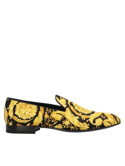 Shop Versace Barocco Loafer In Black And Gold Color