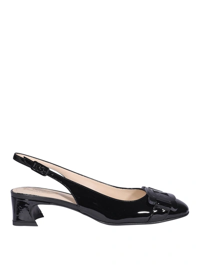 Shop Tod's Chain Trim Patent Leather Slingbacks In Black