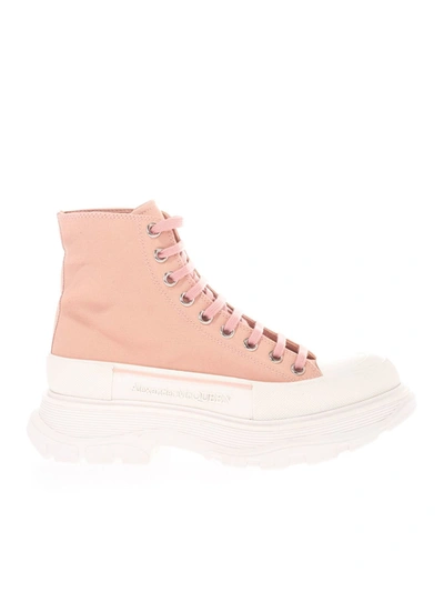 Shop Alexander Mcqueen Canvas Tread Slick Ankle Boots In Pink