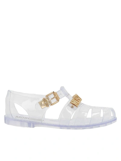 Shop Moschino Logo Jelly Sandals In Grey