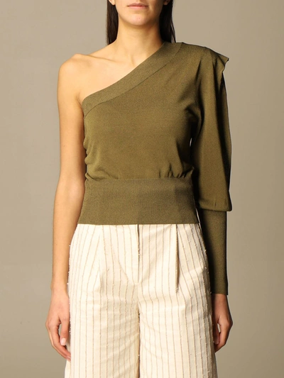 Shop Federica Tosi Sweater  One-shoulder Sweater In Olive