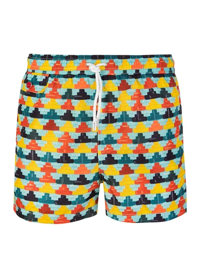 Shop Kiton Man Light Blue Swimsuit With Multicolored Pattern