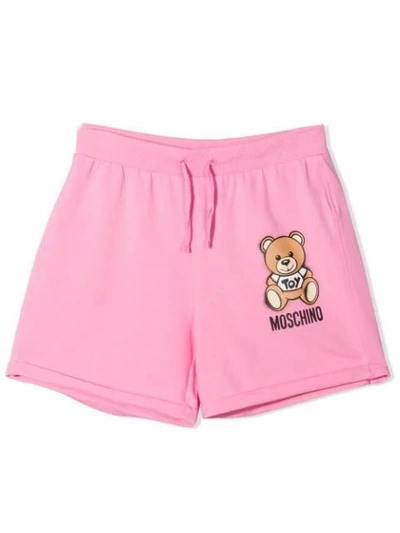 Shop Moschino Print Track Shorts In Pink
