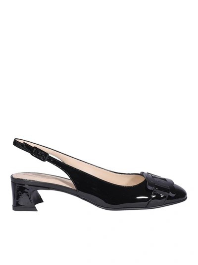 Shop Tod's Chain Trim Patent Leather Slingbacks In Black