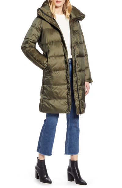 Shop Halogen Hooded Puffer Jacket With Removable Hood In Olive