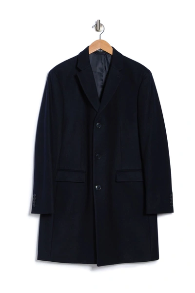 Shop Kenneth Cole Elsie Wool Blend Overcoat In Navy