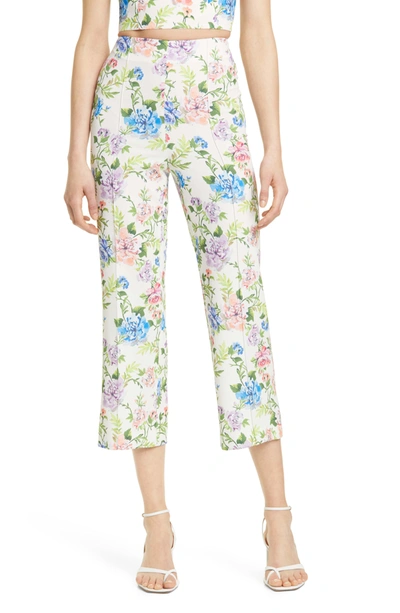 Shop Alice And Olivia Lorinda Floral Crop Trousers In Gardenia