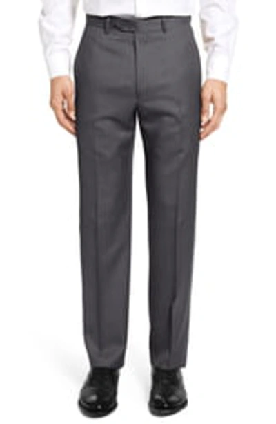 Shop Santorelli Flat Front Twill Wool Dress Pants In Char Grey