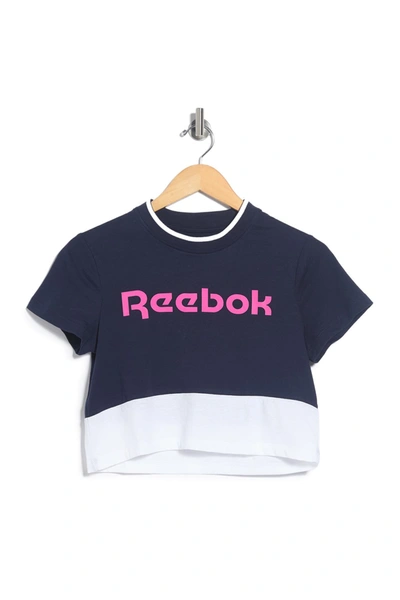 Shop Reebok Linear Logo Cropped T-shirt In Vector Navy