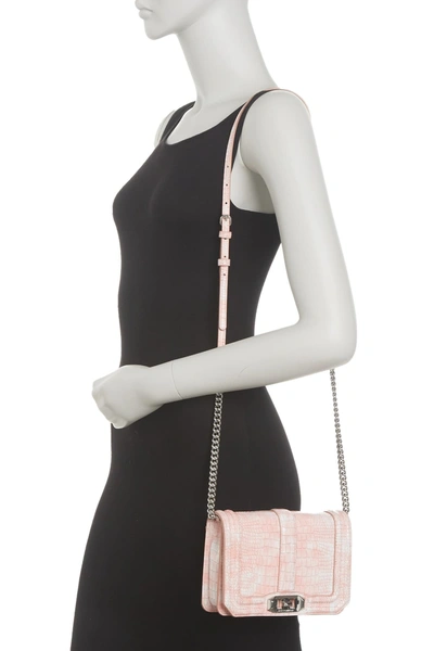 Shop Rebecca Minkoff Small Love Croc Embossed Leather Crossbody Bag In Ballet